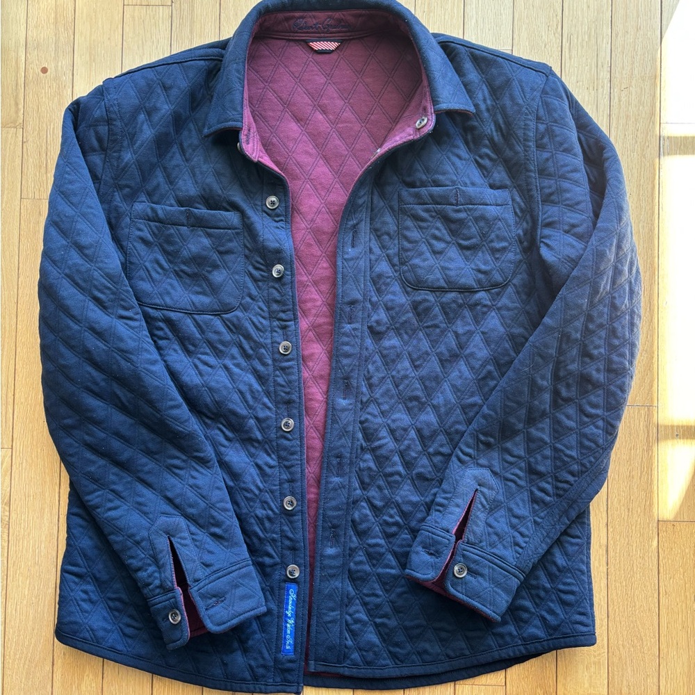 Navy Quilted Jacket with Burgundy Lining